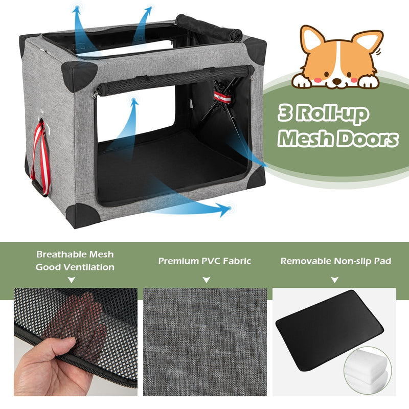 M/L/XL 3-Door Dog Crate with Removable Pad and Metal Frame-L