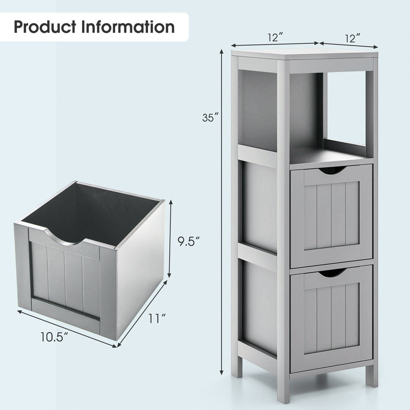 Wooden Bathroom Floor Cabinet with Removable Drawers-Gray