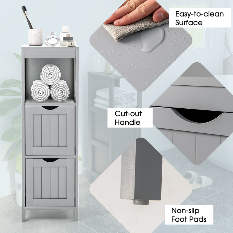 Wooden Bathroom Floor Cabinet with Removable Drawers-Gray