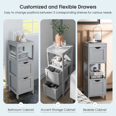 Wooden Bathroom Floor Cabinet with Removable Drawers-Gray