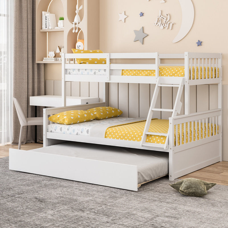 Twin Over Full Convertible Bunk Bed with Twin Trundle-White