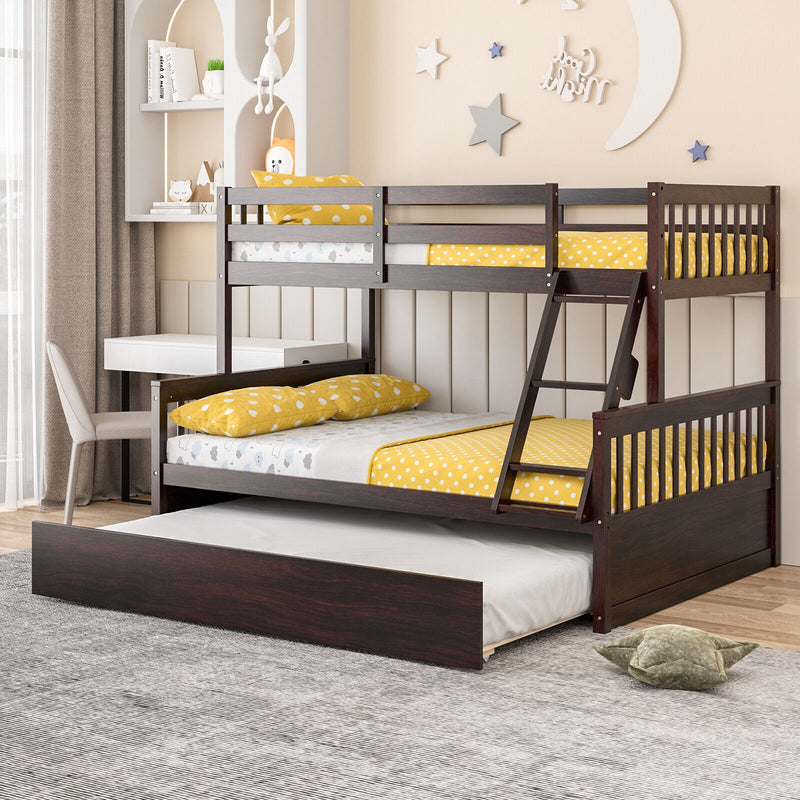 Twin Over Full Convertible Bunk Bed with Twin Trundle-Espresso