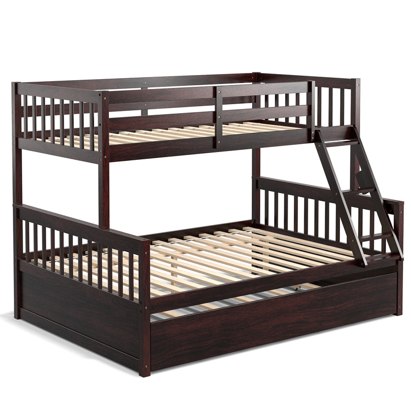 Twin Over Full Convertible Bunk Bed with Twin Trundle-Espresso