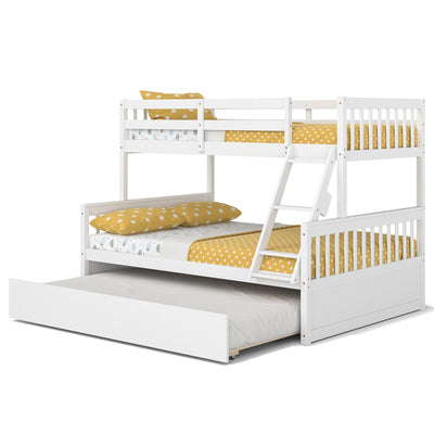 Twin Over Full Convertible Bunk Bed with Twin Trundle-White