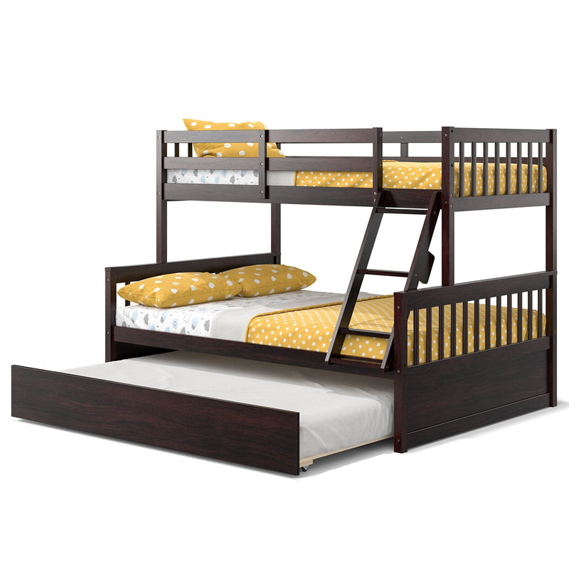 Twin Over Full Convertible Bunk Bed with Twin Trundle-Espresso