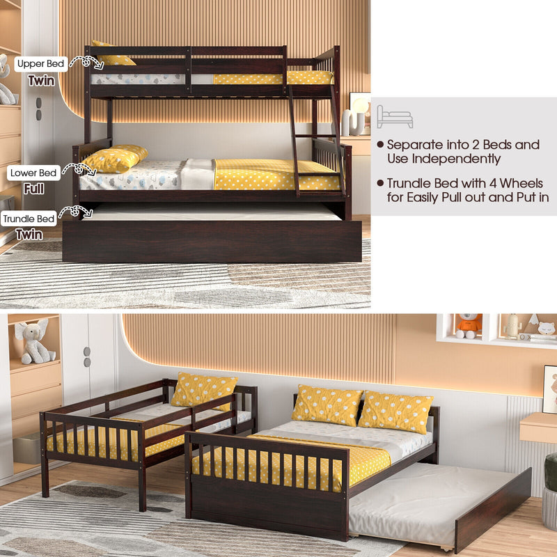 Twin Over Full Convertible Bunk Bed with Twin Trundle-Espresso