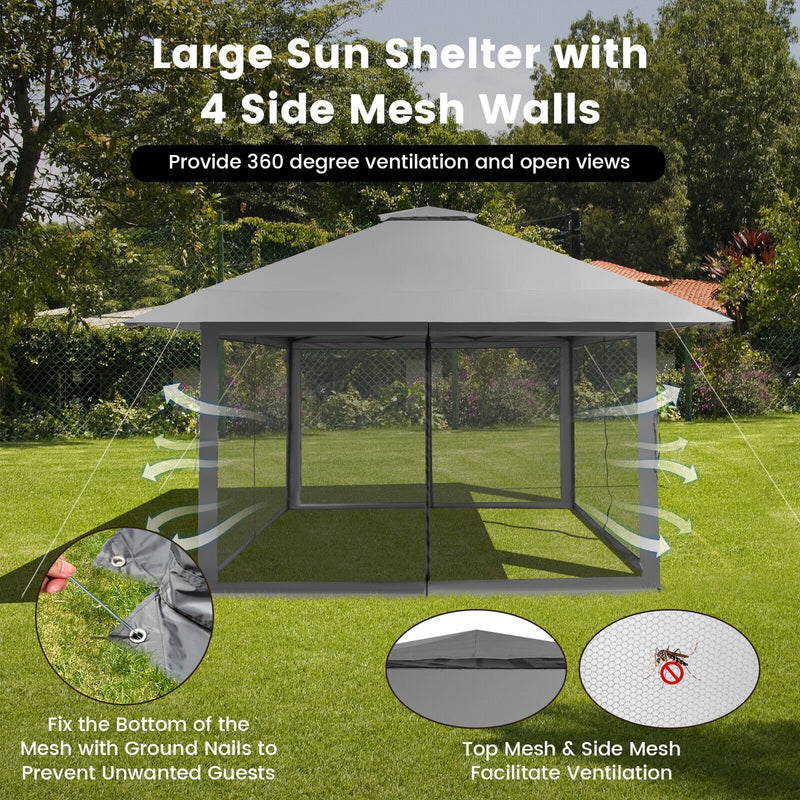 13 x 13 Feet Pop-up Instant Canopy Tent with Mesh Sidewall-Gray