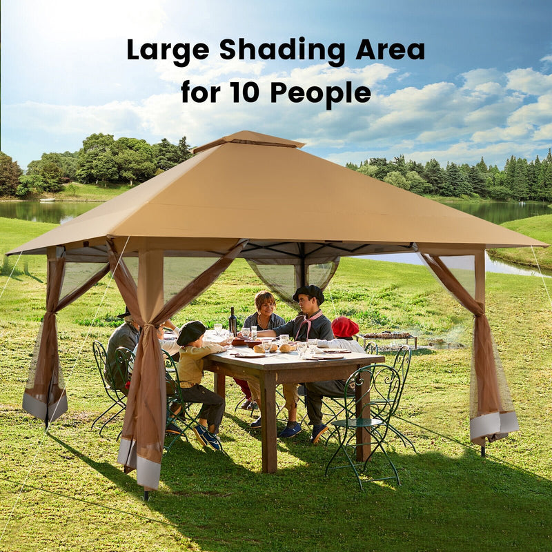 13 x 13 Feet Pop-up Instant Canopy Tent with Mesh Sidewall-Coffee