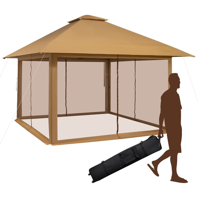 13 x 13 Feet Pop-up Instant Canopy Tent with Mesh Sidewall-Coffee