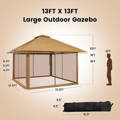 13 x 13 Feet Pop-up Instant Canopy Tent with Mesh Sidewall-Coffee