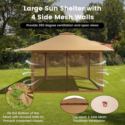 13 x 13 Feet Pop-up Instant Canopy Tent with Mesh Sidewall-Coffee