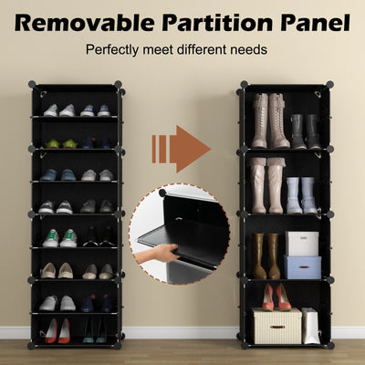 12-Cube 48 Pairs Portable Shoe Shelves with Hook-Black