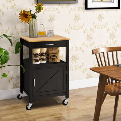 Rolling Kitchen Island Cart with Drawer and Side Hooks-Black