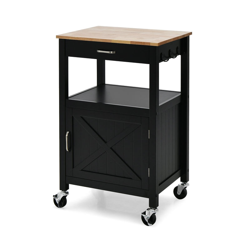 Rolling Kitchen Island Cart with Drawer and Side Hooks-Black