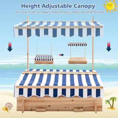 Kids Wooden Sandbox with Canopy and Bench Seats-Blue