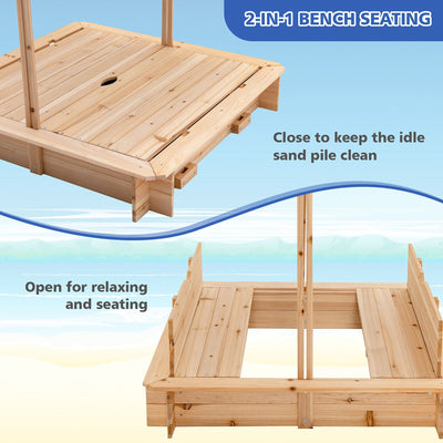 Kids Wooden Sandbox with Canopy and Bench Seats-Blue