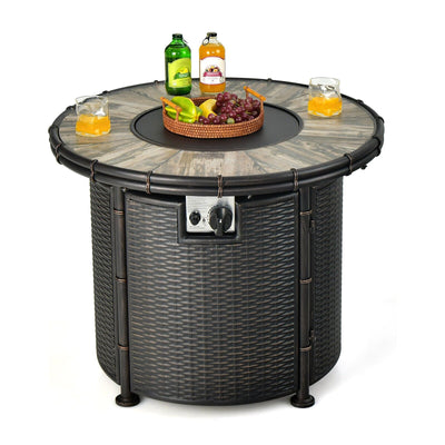 32 Inch Patio Round 30000 BTU Propane Fire Pit Table with Fire Glasses and PVC Cover