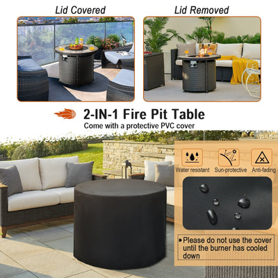 32 Inch Patio Round 30000 BTU Propane Fire Pit Table with Fire Glasses and PVC Cover