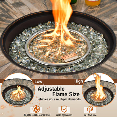 32 Inch Patio Round 30000 BTU Propane Fire Pit Table with Fire Glasses and PVC Cover