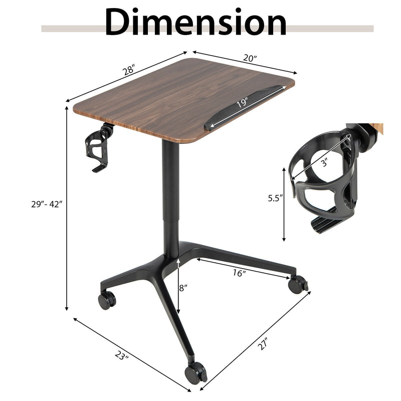 Pneumatic Standing Desk with Anti-fall Baffle and Cup Holder