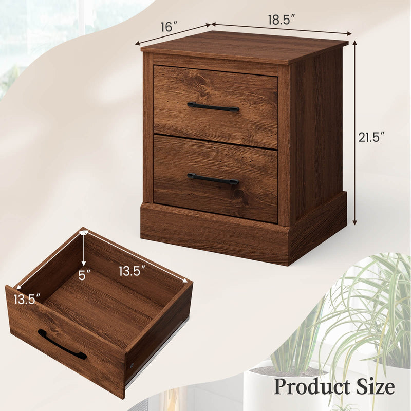 Wood Compact Floor Nightstand with Storage Drawers-Rustic Brown