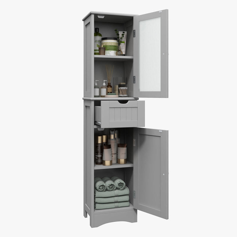 Tall Floor Storage Cabinet with 2 Doors and 1 Drawer for Bathroom-Gray