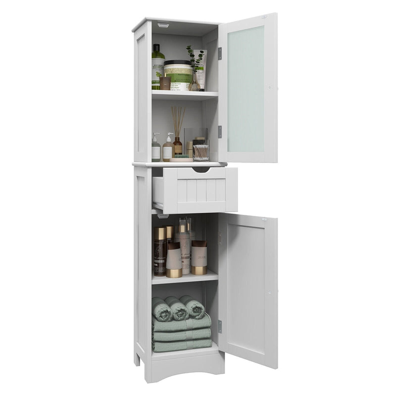 Tall Floor Storage Cabinet with 2 Doors and 1 Drawer for Bathroom-White