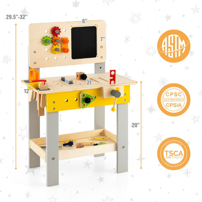 Wooden Pretend Play Workbench Set with Blackboard for Toddlers Ages 3+