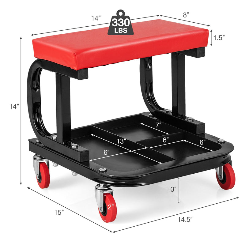 Rolling Creeper with Classified Tool Tray and Cushioned Seat