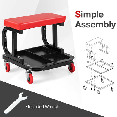 Rolling Creeper with Classified Tool Tray and Cushioned Seat