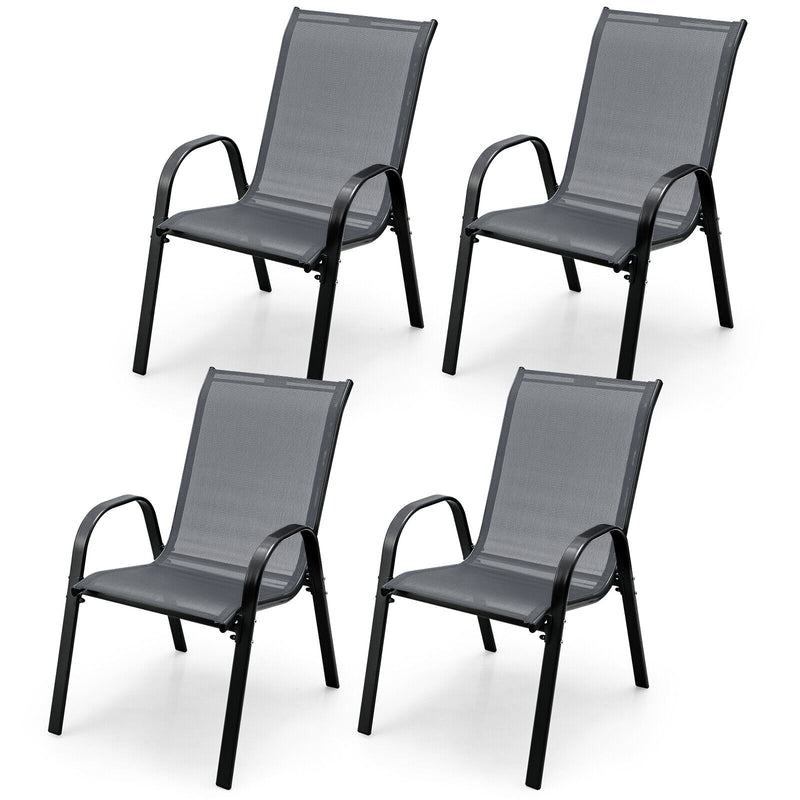 4 Pieces Stackable Patio Dining Chairs Set with Armrest-Gray