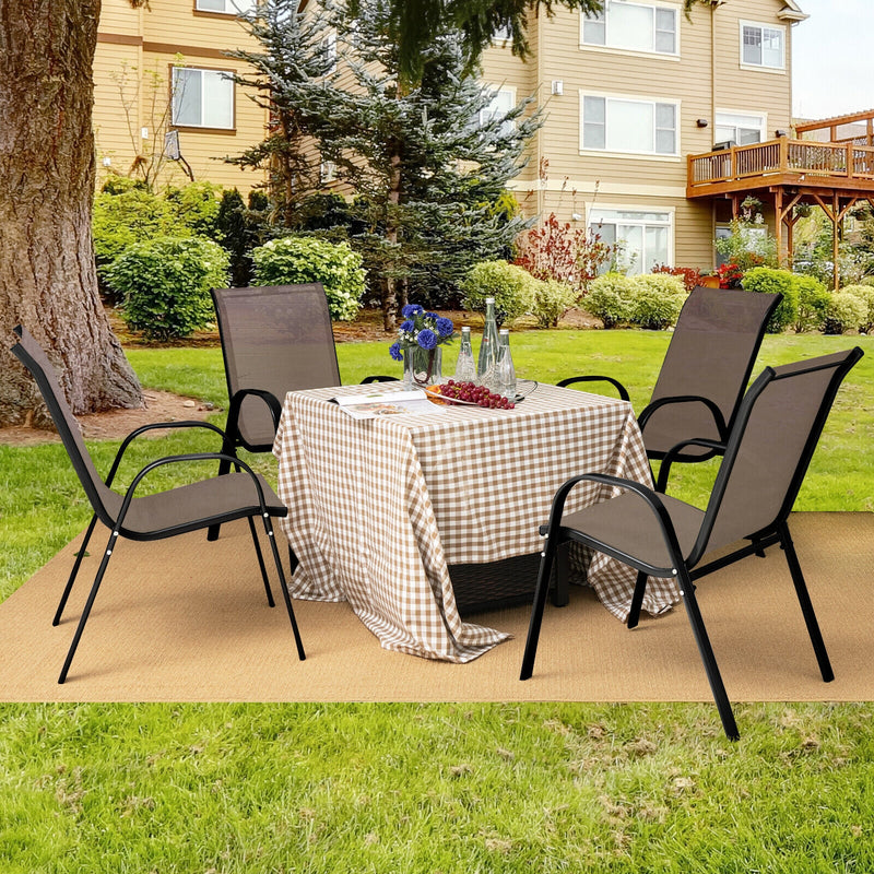 4 Pieces Stackable Patio Dining Chairs Set with Armrest-Brown