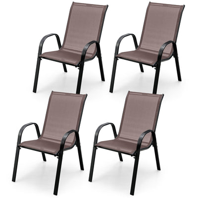 4 Pieces Stackable Patio Dining Chairs Set with Armrest-Brown