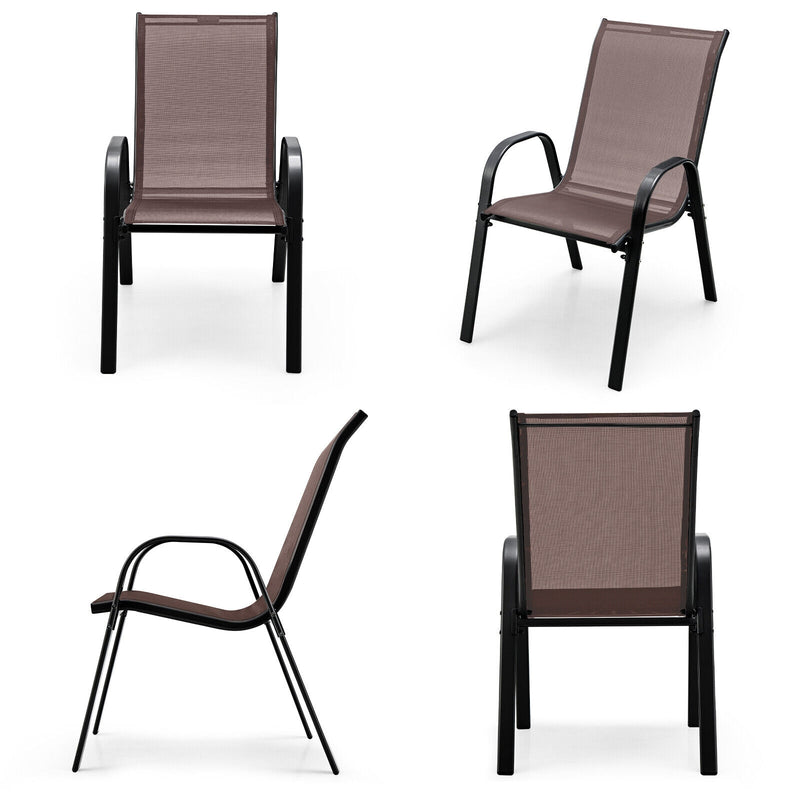 4 Pieces Stackable Patio Dining Chairs Set with Armrest-Brown