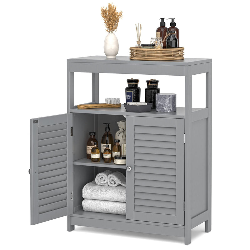 Freestanding Bathroom Floor Cabinet with Double Shutter Doors-Gray