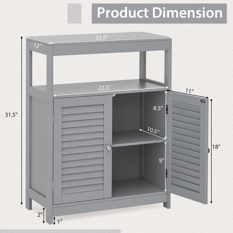 Freestanding Bathroom Floor Cabinet with Double Shutter Doors-Gray