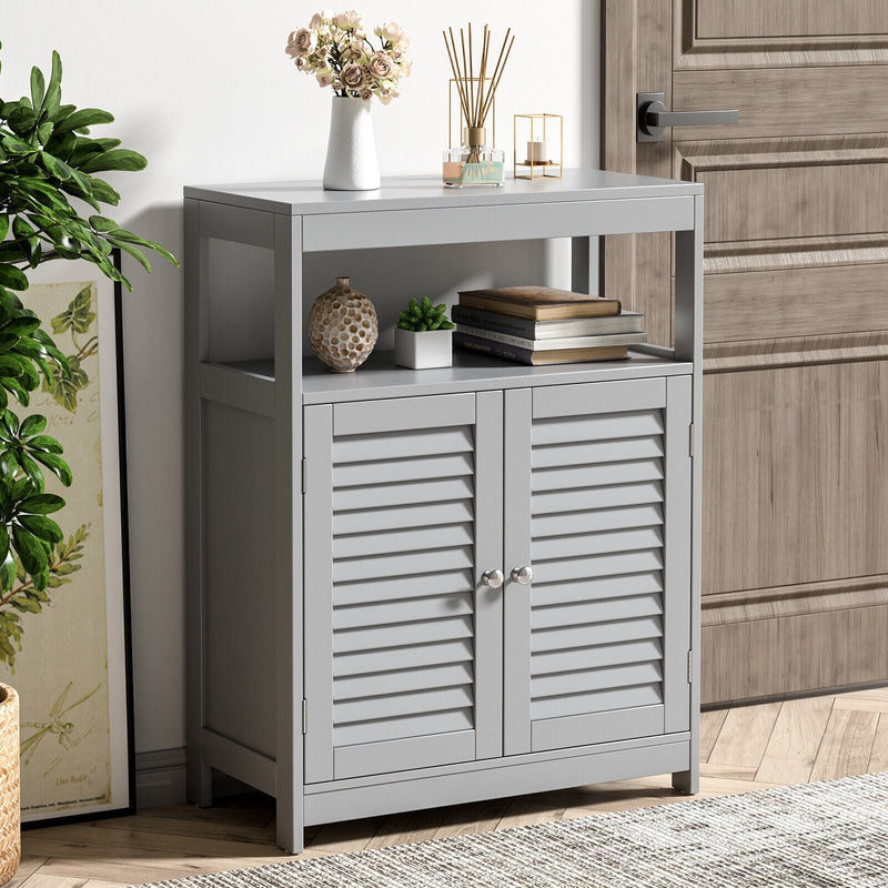 Freestanding Bathroom Floor Cabinet with Double Shutter Doors-Gray