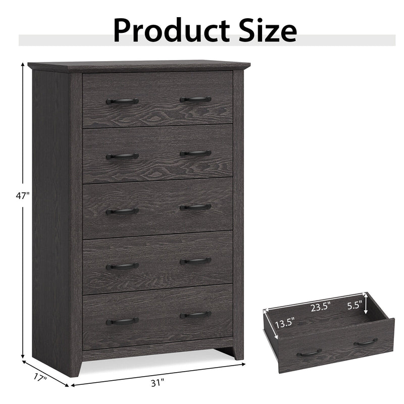 Tall Storage Dresser with 5 Pull-out Drawers for Bedroom Living Room-Gray