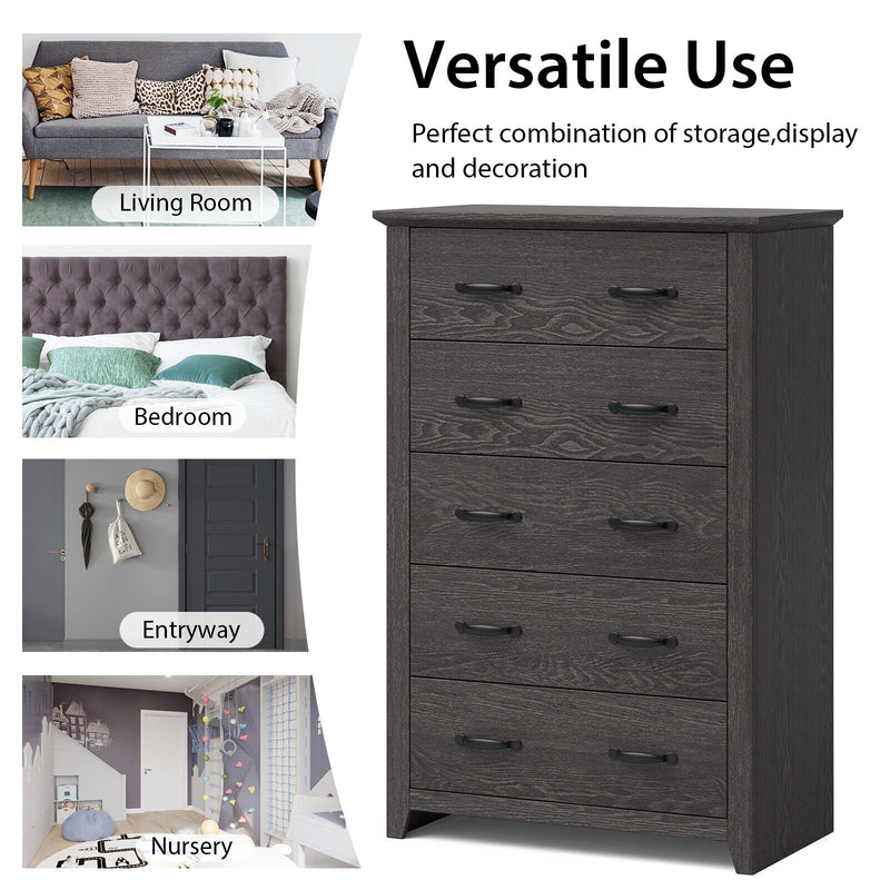 Tall Storage Dresser with 5 Pull-out Drawers for Bedroom Living Room-Gray