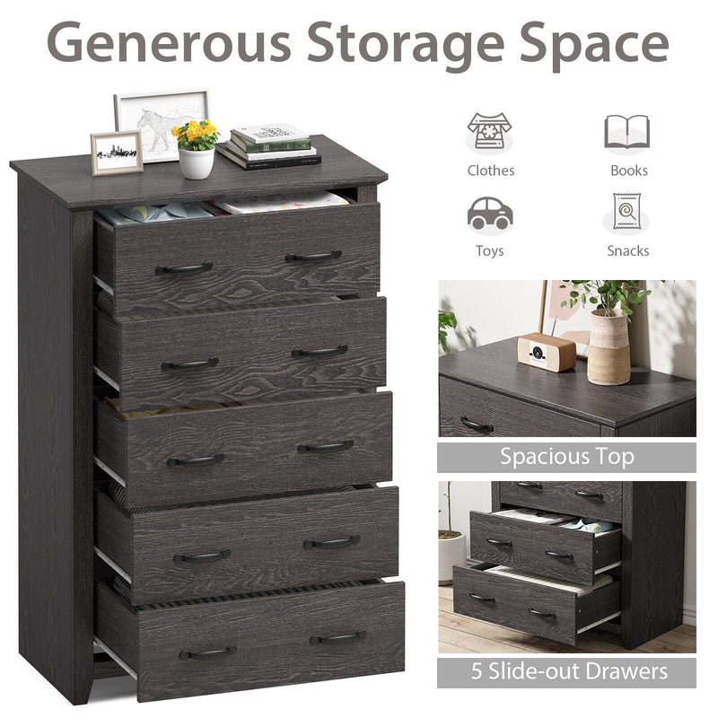 Tall Storage Dresser with 5 Pull-out Drawers for Bedroom Living Room-Gray