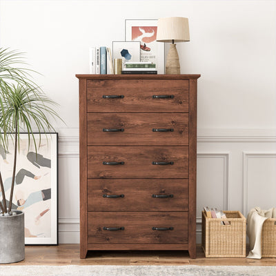 Tall Storage Dresser with 5 Pull-out Drawers for Bedroom Living Room-Walnut