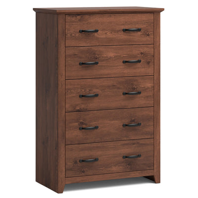 Tall Storage Dresser with 5 Pull-out Drawers for Bedroom Living Room-Walnut