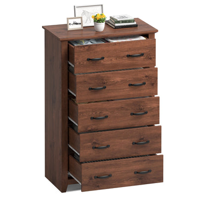 Tall Storage Dresser with 5 Pull-out Drawers for Bedroom Living Room-Walnut