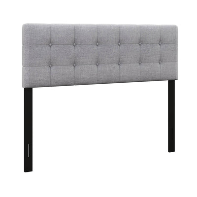 Linen Upholstered Headboard with Solid Rubber Wood Legs-Gray