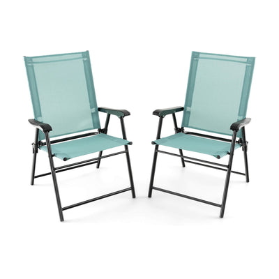 2 Set of Patio Dining Chair with Armrests and Metal Frame-Light Green