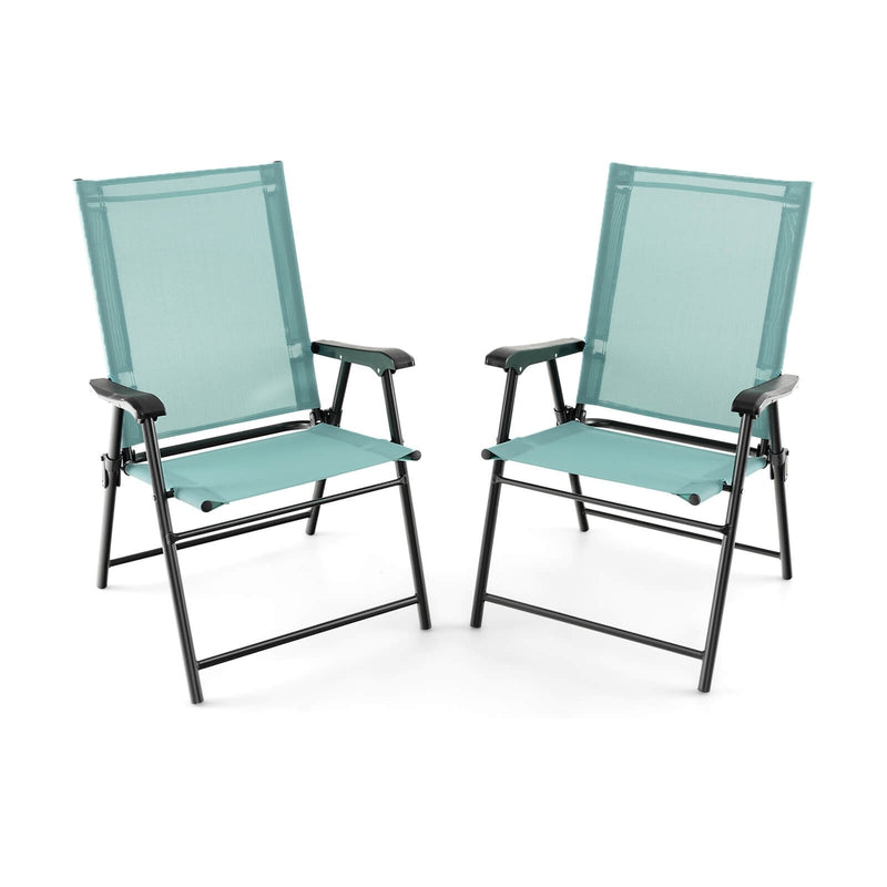 2 Set of Patio Dining Chair with Armrests and Metal Frame-Light Green