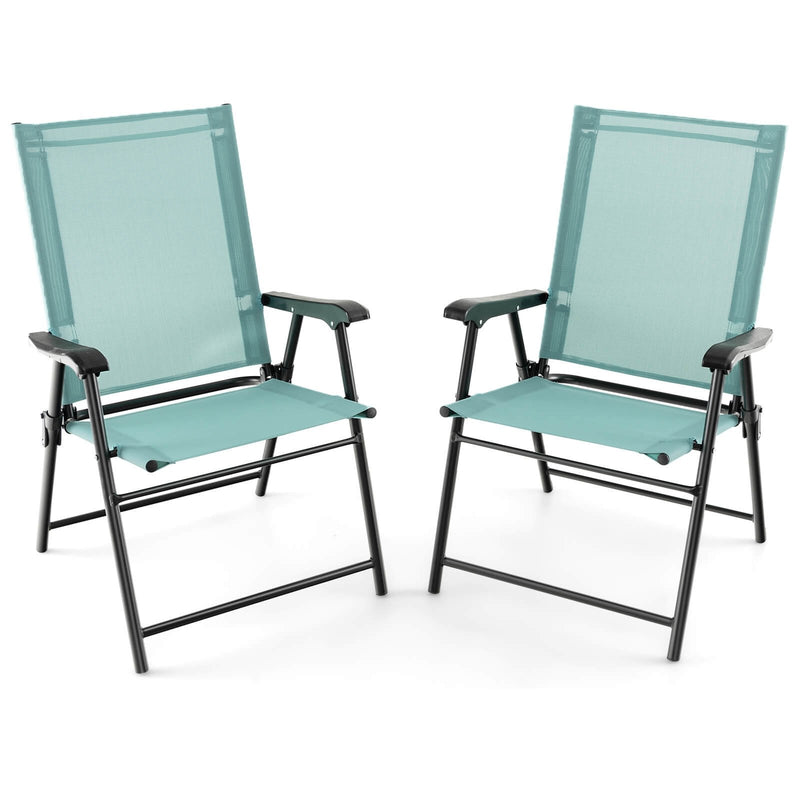 2 Set of Patio Dining Chair with Armrests and Metal Frame-Light Green