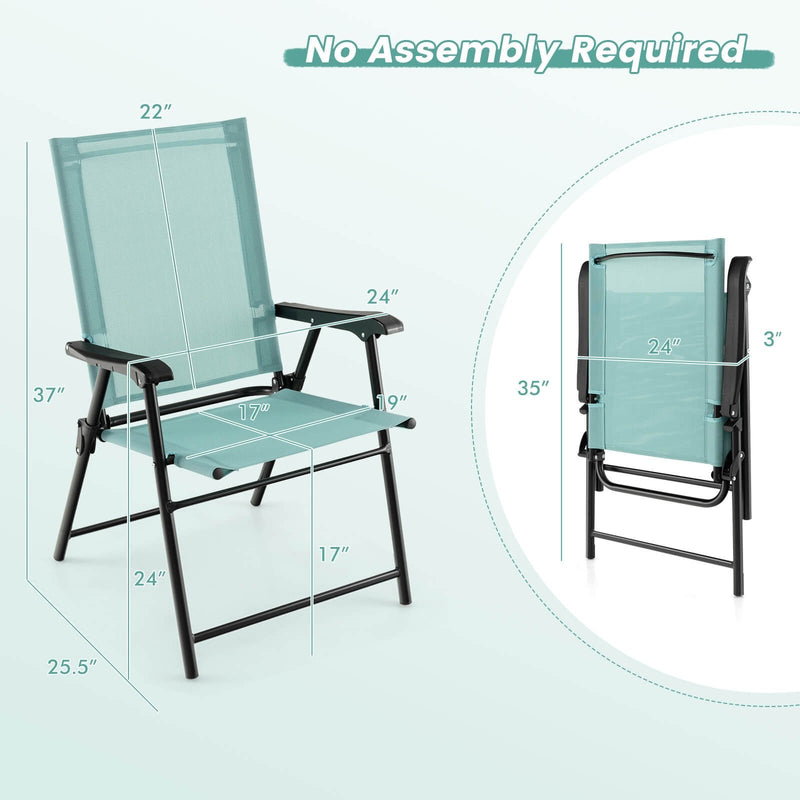 2 Set of Patio Dining Chair with Armrests and Metal Frame-Light Green