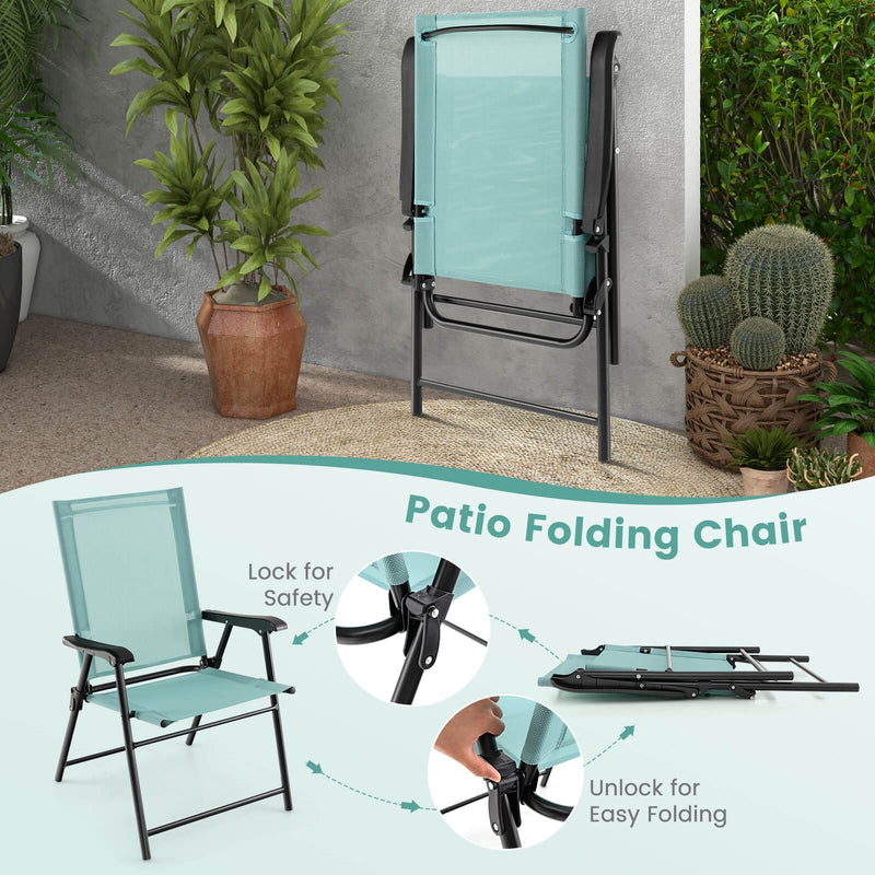 2 Set of Patio Dining Chair with Armrests and Metal Frame-Light Green