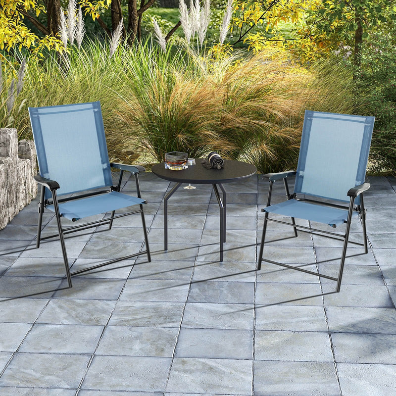 2 Set of Patio Dining Chair with Armrests and Metal Frame-Blue